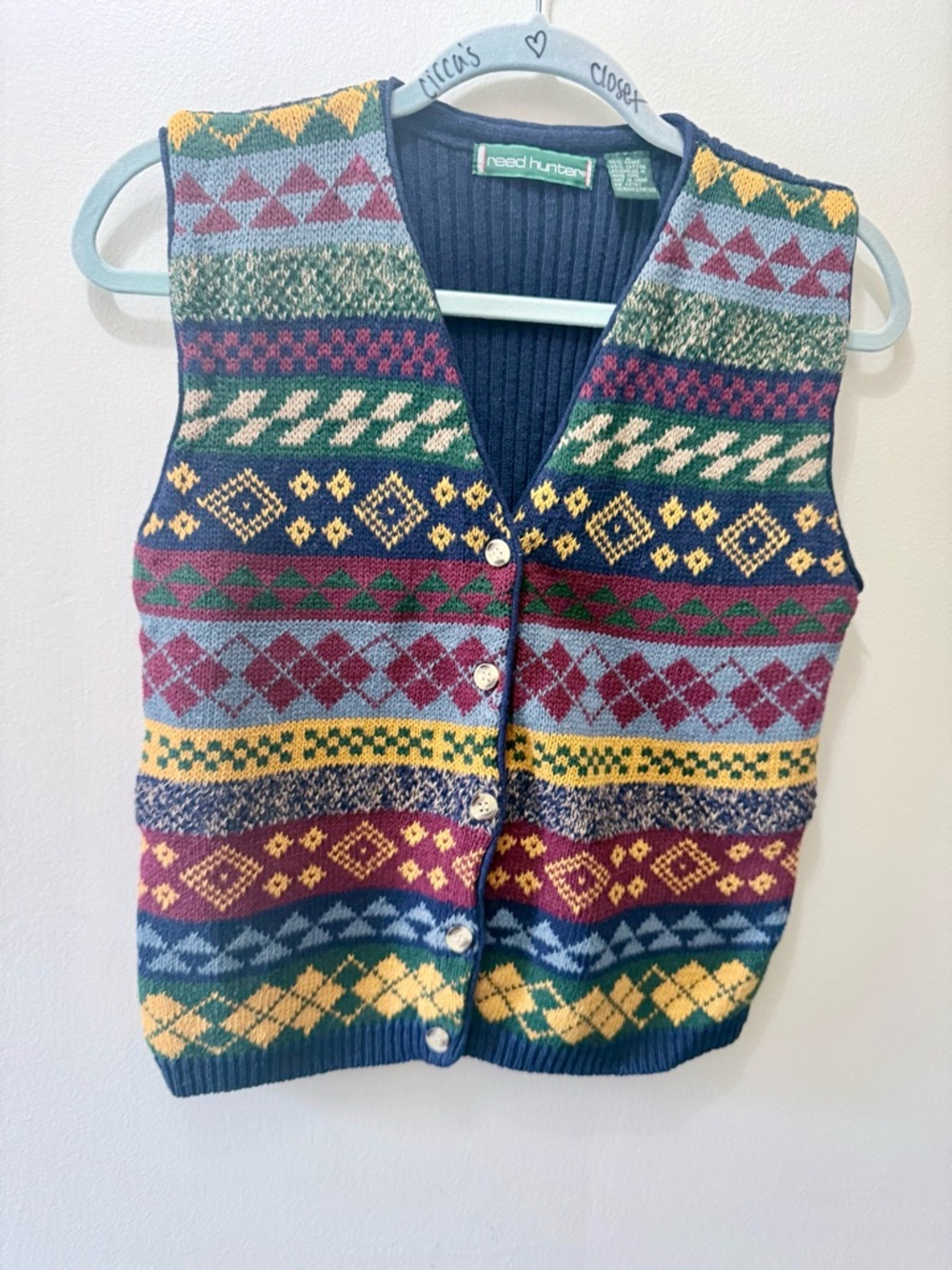 Vintage Fair Isle Abstract Geometric Color Knit Sweater Vest Cottage Grandma S